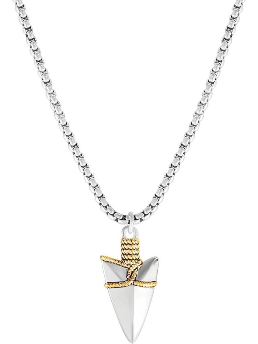 Men's Two-Tone 18k Gold & Silver Arrowhead Pendant Necklace | 22" Stylish